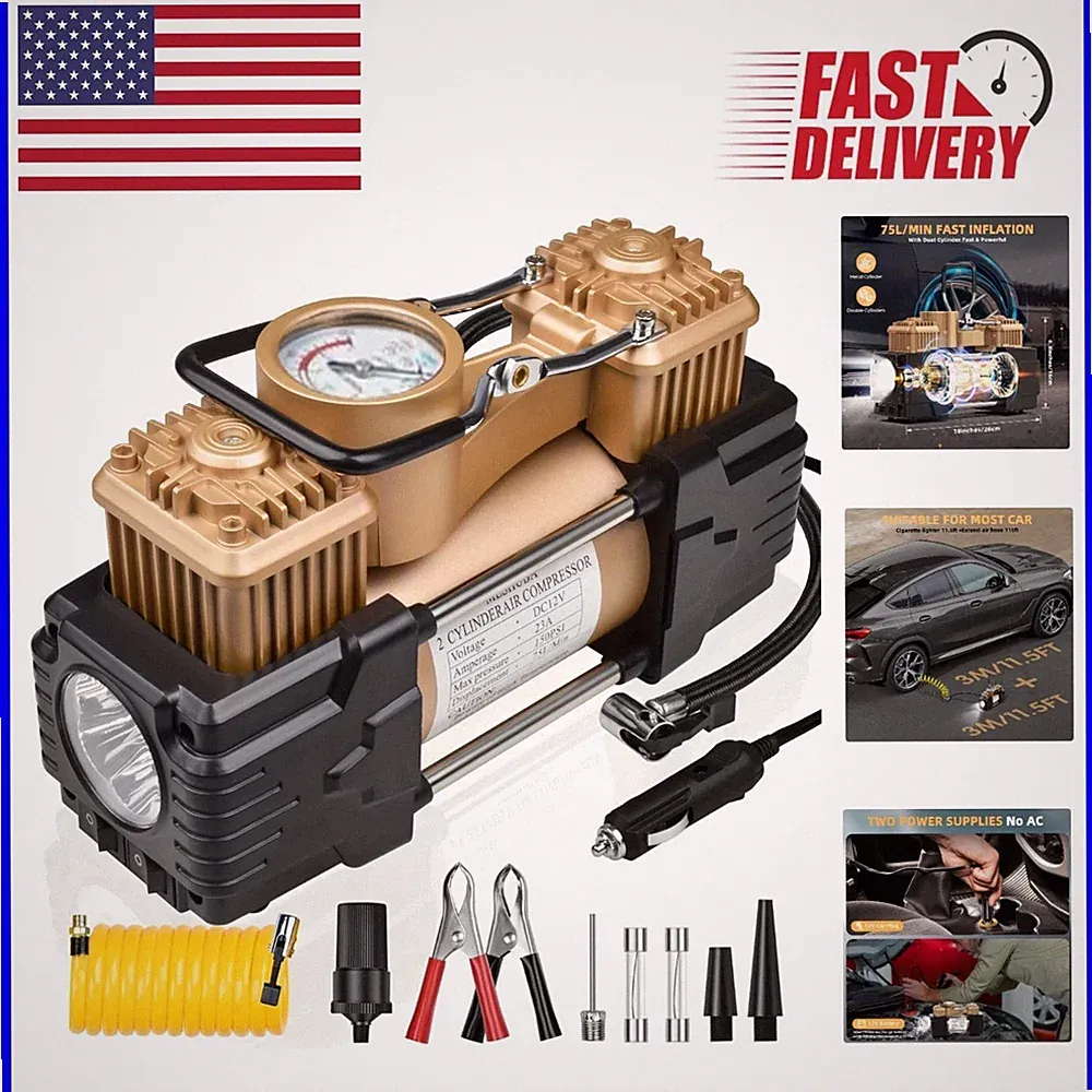 150 PSI Portable Air Compressor - Dual Cylinder Tire Inflator for Trucks & SUVs