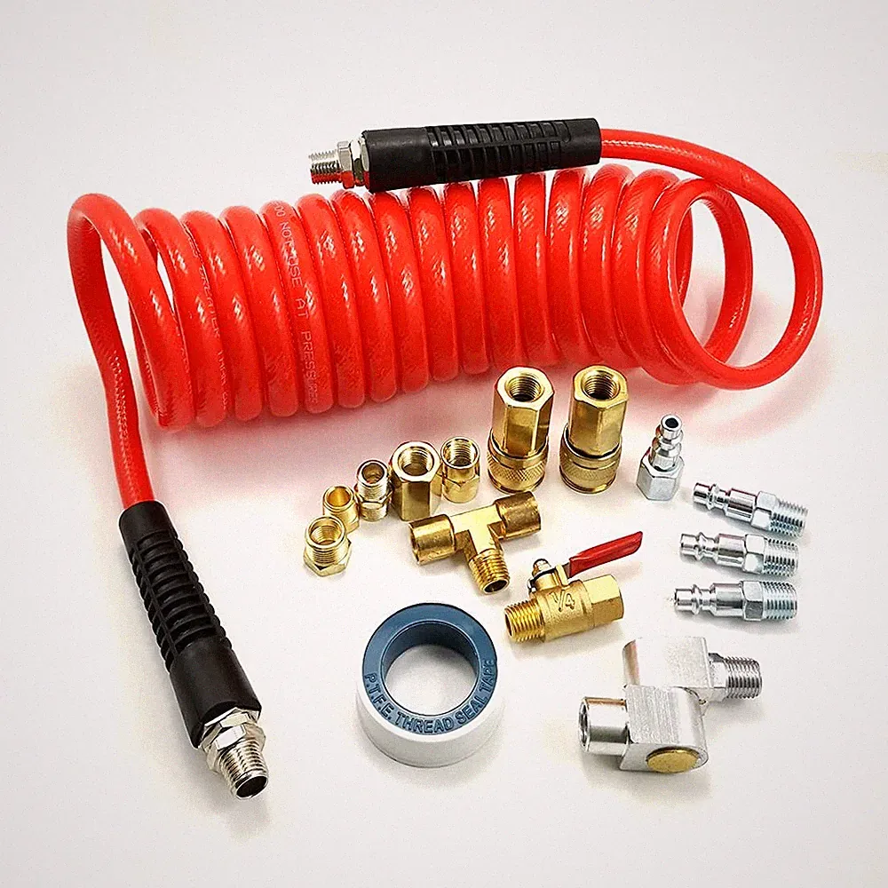16 PCS Professional Air Compressor Accessories Kit 3/8 Inch x 15 ft Coil Hose