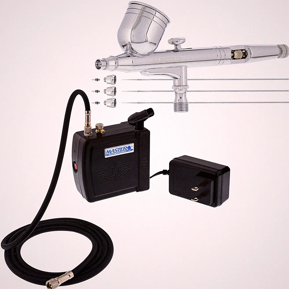 Master 3 Tip G233 PRO AIRBRUSH SET with COMPRESSOR KIT Gravity Dual-Action Hobby