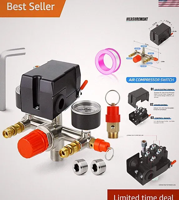 Professional 95-125 PSI Air Compressor Pressure Switch & Manifold Regulator Kit